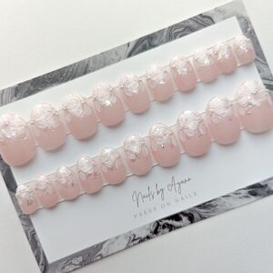 Soft Pink Flower French Press-On Nails | Handmade | Ready to Ship